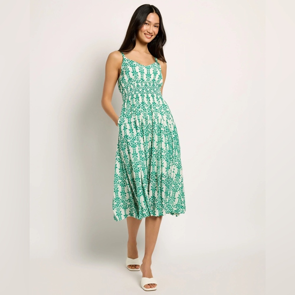‼️RARE‼️🎸LeiMarie🎸🔥NWT🔥Skies Are Blue MIDI Sundress in Kelly Green/White—S